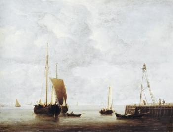 小威廉 凡 德 維爾德 A Dutch Hoeker at Anchor near a Pier